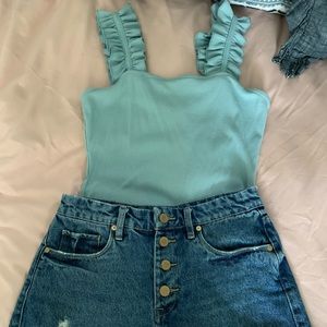 Blue ruffle bodysuit